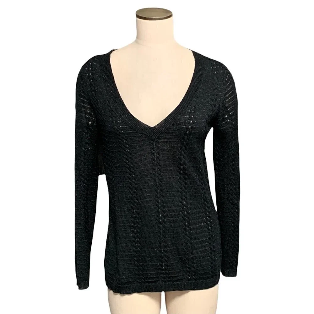 New York & Company V-Neck Sweater Sz M Black #208E‎